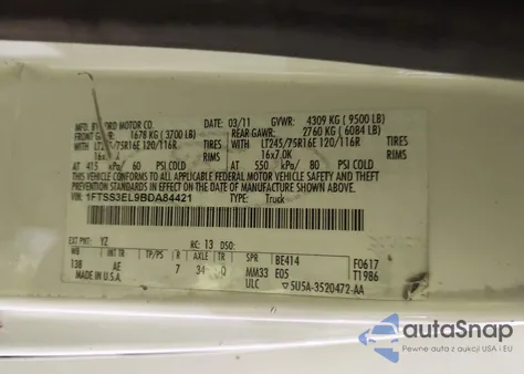 2011 Ford E-350 Super Duty Commercial z USA, uszkodzony, nr VIN 1FTSS3EL9BDA84421